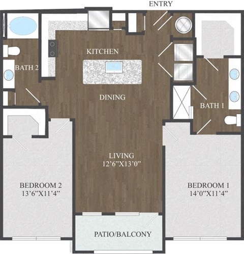 B1 two bedroom floor plan at Aspire at 610 apartments